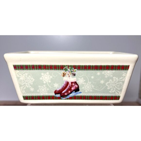 Nantucket Mini Holiday Ceramic Loaf Pan With Ice Skate Design - Picture 1 of 4